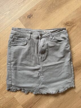 Wishlist Sage Denim Mini Skirt with Frayed Hem